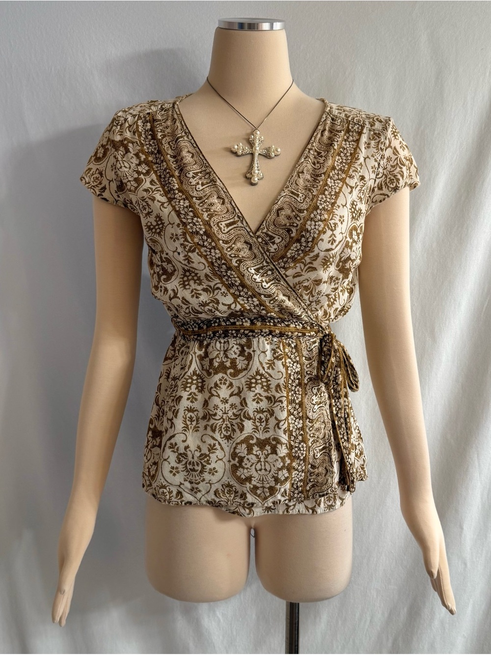 Y2K Boho Tie Waist Wrap Top